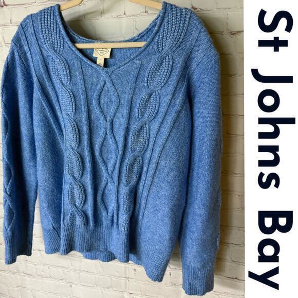 ❤️St. John’s Bay Y2K Blue Cable Knit Sweater Cozy Vintage Winter L